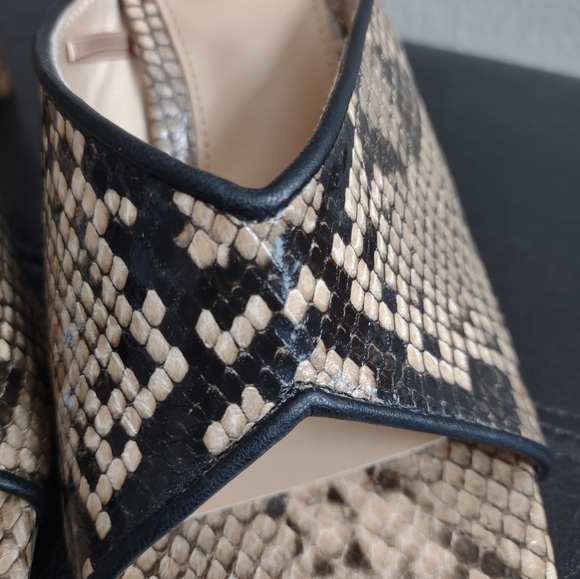 H&M Size 6 Beige Black Snake Print Block Heel Mules Slides Open Toe - Picture 8 of 11